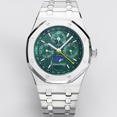 SA급 오데마피게 남성용 로얄오크 26574 퍼페츄얼 캘린더 문페이즈 41mm 그린 다이얼 신형 5134 오토매틱 무브먼트 aud4208 xx