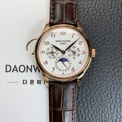 SA급 파텍필립 남성용 퍼페추얼 캘린더 18K 로즈골드 5140 가죽줄 40mm 오토매틱 Cal.240 타입 화이트 다이얼 pat2244 xx