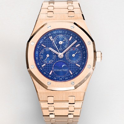 SA급 오데마피게 남성용 로얄오크 26574 퍼페츄얼 캘린더 문페이즈 18K 로즈골드 41mm 블루 다이얼 신형 5134 오토매틱 무브먼트 aud4212 xx