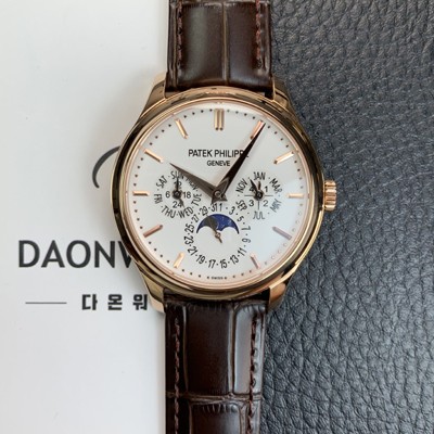 SA급 파텍필립 남성용 퍼페추얼 캘린더 18K 로즈골드 5140 가죽줄 40mm 오토매틱 Cal.240 타입 화이트 다이얼 pat2245 xx
