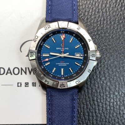 SA급 브라이틀링 남성용 어벤져 지엠티 44mm 나일론줄 오토매틱 2836-2 타입 블루 다이얼 bre6059 xx