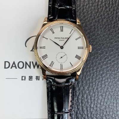 SA급 파텍필립 남성용 칼라트라바 18K 로즈골드 가죽줄 39mm 오토매틱 324 타입 화이트 다이얼 pat2248 xx