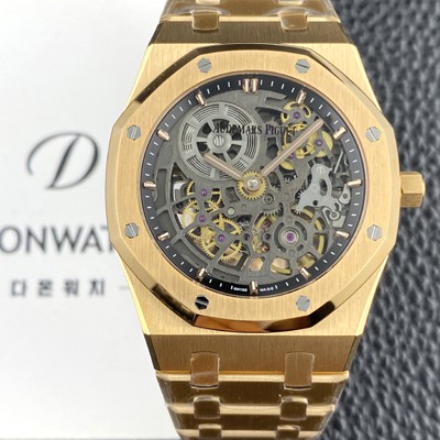 SA급 오데마피게 남성용 로얄오크 16204OR.OO.1240OR.03 엑스트라 씬 오픈워크 18K 로즈골드 39mm 오토매틱 Cal.7124타입 스켈레톤 다이얼 aud6585 xx