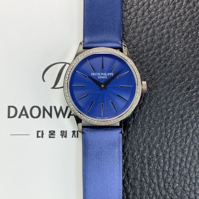 SA급 파텍필립 여성용 칼라트라바 4897G-001 나토천/가죽줄 33mm 오토매틱 Cal.324 타입 블루 다이얼 pat2251 xx