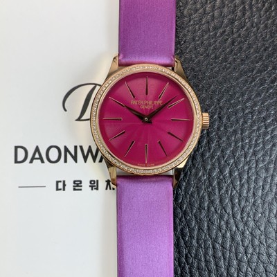SA급 파텍필립 여성용 칼라트라바 4997/200R 나토천/가죽줄 18K 로즈골드 33mm 오토매틱 Cal.324 타입 핑크 다이얼 pat2252 xx
