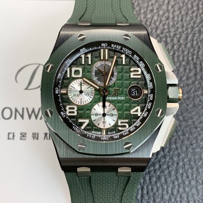 SA급 오데마피게 남성용 로얄오크 오프쇼어 26405CE.OO.A056CA.01 세라믹 베젤 크로노그래프 44mm 오토매틱 무브먼트 그린 다이얼 aud6580 xx