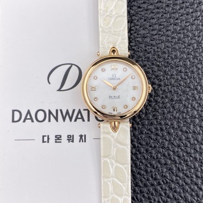 SA급 오메가 여성용 드빌 424.53.27.60.55.002 프레스티지 듀드롭 27.4mm 18K 로즈골드 쿼츠 무브먼트 화이트 자개 다이얼 omg0237 xx