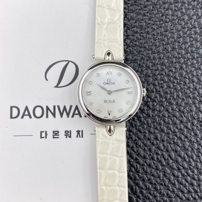 SA급 오메가 여성용 드빌 424.13.27.60.55.001 프레스티지 듀드롭 27.4mm 쿼츠 무브먼트 화이트 자개 다이얼 omg0239 xx