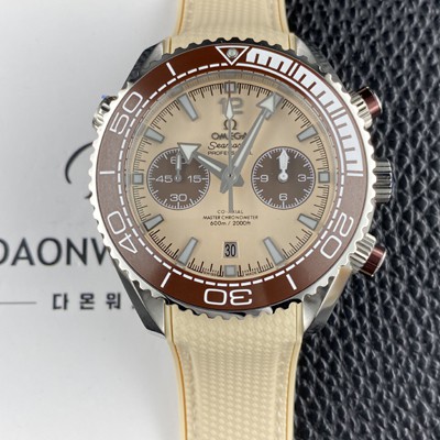 SA급 오메가 남성용 씨마스터 신제품 215.32.46.51.09.001 플래닛 오션 600m 코액시얼 마스터 크로노미터 45.5mm 크로노그래프 오토매틱 Cal.9900 타입 베이지 다이얼 omg0252 xx