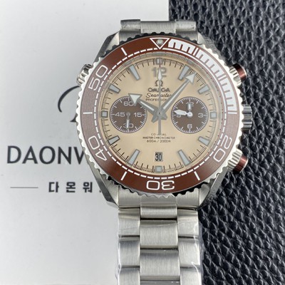SA급 오메가 남성용 씨마스터 신제품 215.32.46.51.09.001 플래닛 오션 600m 코액시얼 마스터 크로노미터 45.5mm 크로노그래프 오토매틱 Cal.9900 타입 베이지 다이얼 omg0255 xx