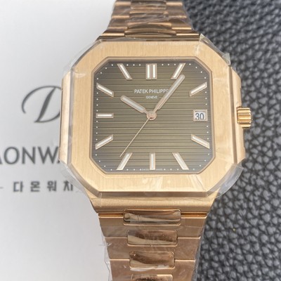 SA급 파텝필립 남성용 큐비투스 데이트 Ref.5821 18K 로즈골드 45mm 오토매틱 Cal.26-330 SC 타입 브라운 다이얼 pat2257 xx