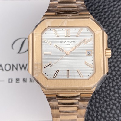 SA급 파텝필립 남성용 큐비투스 데이트 Ref.5821 18K 로즈골드 45mm 오토매틱 Cal.26-330 SC 타입 화이트 다이얼 pat2258 xx