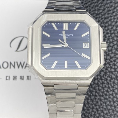 SA급 파텝필립 남성용 큐비투스 데이트 Ref.5821 45mm 오토매틱 Cal.26-330 SC 타입 블루 다이얼 pat2262 xx