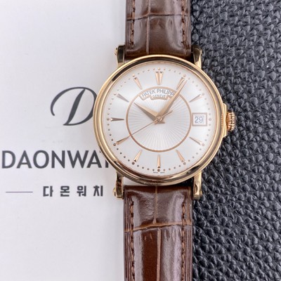 SA급 파텍필립 남성용 칼라트라바 5153R 가죽줄 18K 로즈골드 38mm 오토매틱 Cal.324 타입 화이트 다이얼 pat2281 xx