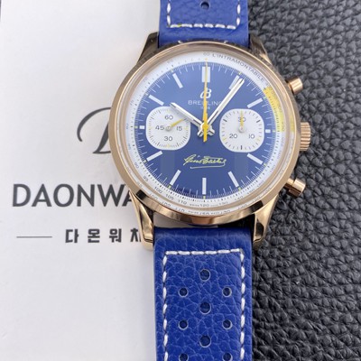 SA급 브라이틀링 남성용 탑 타임 파우스토 코피 41mm 가죽줄 18K 로즈골드 오토매틱 7750타입 화이트 다이얼 bre6072 xx