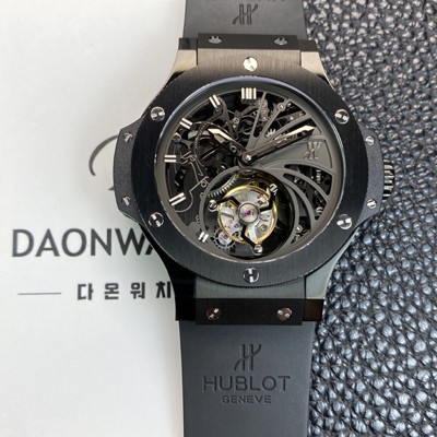 SA급 휴블렛 남성용 빅뱅 블랙 PVD 코팅 투어빌론 탑재 무브먼트 스켈레톤 다이얼 hub2154 xx