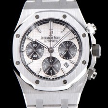 SA급 오데마피게 남성용 NEW 로얄오크 26331ST.OO.1220ST.03 41mm 사이즈 드레스 워치!! 크로노그래프 화이트 와플 다이얼 브레이슬릿 신형 ETA 7750B-2 오토매틱 무브먼트 AUD0140 xx