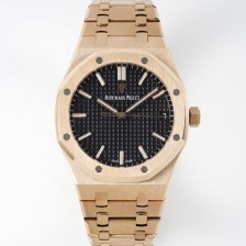SA급 오데마피게 남성용 로얄오크 하이엔드 15500OR.OO.1220OR.01 18K 로즈골드 최신형 Cal.4302 셀프와인딩 무브먼트 41MM 그랜드 파피스리 패턴 블랙 다이얼 aud6566 xx