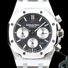 SA급 오데마피게 남성용 NEW 로얄오크 26331ST.OO.1220ST.02 41mm 사이즈 드레스 워치!! 크로노그래프 블랙 와플 다이얼 브레이슬릿 신형 ETA 7750B-2 오토매틱 무브먼트 AUD0145 xx