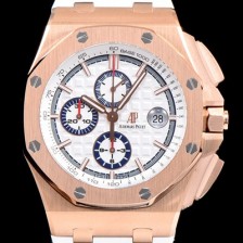 SA급 오데마피게 남성용 로얄오크 오프쇼어 26408OR.OO.A010CA.01 섬머에디션!!크로노그래프 18K 로즈골드 화이트 와플 다이얼 오토매틱 무브먼트 AUD0210 xx