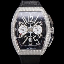 SA급 프랭크뮬러 남성용 뱅가드 다이아셋팅 오토매틱 크로노그래프 7750 타입 44mm 가죽줄 블랙 다이얼 fra8244 xx