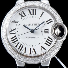 SA급 까르띠에 남성용 신형 UP!!발롱블루 드 까르띠에 WE900651 33-36mm 사이즈 최상급 다이아몬드 세팅 베젤 화이트 실버 썬더스트 다이얼 오토매틱 무브먼트 CAR0006 xx