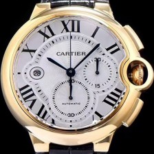 SA급 까르띠에 남성용 발롱블루 드 까르띠에 W6920007 18k 옐로골드 화이트 텍스쳐드 다이얼 크로노그래프 오토매틱 무브먼트 CAR0110 xx
