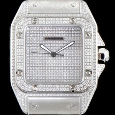 SA급 까르띠에 남성용 산토스 100 베스트 에디션 W20073X8 미듐 모델 화이트 골드 풀다이아몬드 셋팅 오토매틱 무브먼트 CAR4010 xx