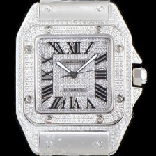 SA급 까르띠에 남성용 산토스 100 베스트 에디션 W20073X8 미듐 모델 화이트 골드 풀다이아몬드 셋팅 오토매틱 무브먼트 CAR4015 xx