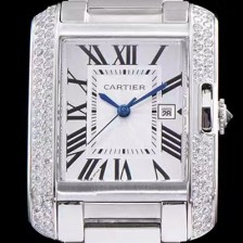 SA급 까르띠에 남성용 탱크 WT100028 앙글레즈 워치!! 브릴리언트 컷 다이아몬드 베젤 실버 마감 래커 플렝케 다이얼 쿼츠 무브먼트 CAR0014 xx