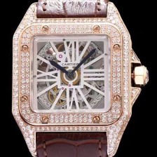 SA급 까르띠에 남성용 신상출시!!산토스 뒤몽 컬렉션 HPI00587 18k 로즈골드 다이아몬드 셋팅 스켈레톤 다이얼 오토매틱 무브먼트 CAR0115 xx