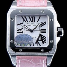 SA급 까르띠에 남여공용 산토스100 W20126X8 커플용 워치 화이트 다이얼 핑크 레더 스트랩 오토매틱 무브먼트 CAR0333 xx