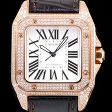 SA급 까르띠에 남여공용 산토스 100 MM 로즈골드 다이아몬드 화이트 다이얼 CAR0130 xx