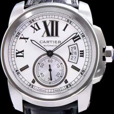 SA급 까르띠에 남성용 칼리브드 까르띠에 화이트 다이얼 블랙 레더 스트랩 오토매틱 무브먼트 CAR0018 xx