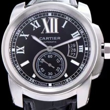 SA급 까르띠에 남성용 칼리브드 까르띠에 블랙 다이얼 블랙 레더 스트랩 오토매틱 무브먼트 CAR0003 xx