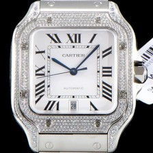 SA급 까르띠에 남성용 산토스 100 베스트 에디션 WJSA0006 쥬얼 다이아몬드 셋팅 베젤 실버 다이얼 오토매틱 무브먼트 CAR4411 xx