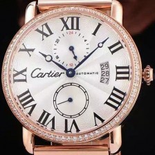 SA급 까르띠에 남성용 롱드더 까르띠에 서브 세컨즈 18k 로즈골드 쥬얼 다이아몬드 베젤 물결무늬 화이트 다이얼 블랙 로마 인덱스 스위스 ETA 2824-A2오토매틱 무브먼 CAR0301 xx