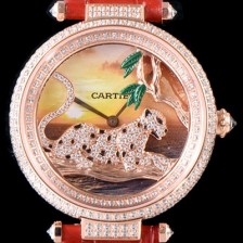 SA급 까르띠에 남성용 팬더 오 끌레르 드 륀 드 까르띠에 HPI00712 18K 로즈골드 하이 쥬얼 세팅 픽첼 다이얼 스위스 쿼츠 무브먼 CAR0011 xx