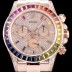 SA급 로렉스 남성용 신형 데이토나!! 코스모그래프 "레인보우" 무지개 컬러 바게크 컷 사파이어 36개 세팅 베젤 다이아몬드-핑크자게 다이얼 오이스터 브레이슬릿 7750B-2 오토매틱 무브먼트 ROL0510 xx