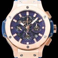 SA급 휴블렛 남성용 New pgrade!!빅뱅 341.PB.131.RX 18K 로즈 골드 크로노그래프 44MM 블루&스켈레톤 다이얼 수정형 ETA 7750 오토매틱 무브먼트 HUB0230 xx