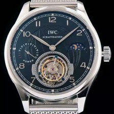 SA급 아이더블유씨 남성용 포르투기즈 투어빌론 문페이즈 파워리져브 실버 인덱스 블랙 다이얼 스틸 메쉬 브레이슬릿 IWC0212 xx