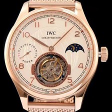 SA급 아이더블유씨 남성용 IWC 포르투기즈 투어빌론 문페이즈 파워리져브 로즈골드 화이트 다이얼 로즈골드 메쉬 브레이슬릿 IWC0220 xx