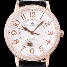 SA급 예거르꿀르뜨 남성용 랑데부 나잇&데이 3442440 레이디 워치 18K 로즈골드 최상급 다이아몬드 세팅 베젤 문페이즈 화이트 텍스쳐드 다이얼 오토매틱 무브먼트 JAG0440 xx