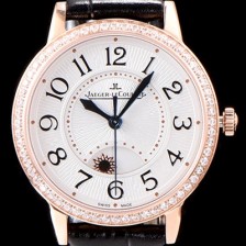 SA급 예거르꿀르뜨 남성용 랑데부 나잇&데이 Q3442520 레이디 워치 18K 로즈골드 최상급 다이아몬드 세팅 베젤 문페이즈 화이트 텍스쳐드 다이얼 오토매틱 무브먼트 JAG0440 xx