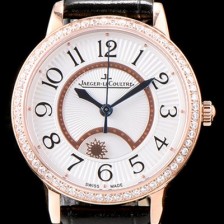 SA급 예거르꿀르뜨 남성용 랑데부 나잇&데이 3442440 레이디 워치 18K 로즈골드 최상급 다이아몬드 세팅 베젤 문페이즈 화이트 텍스쳐드 다이얼 오토매틱 무브먼트 JAG0425 xx