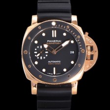 SA급 파네라이 남성용 서브머시블 골드테크™ PAM02164 오토매틱 Cal P. 900 타입 42mm 18K 로즈골드 우레탄 블랙 다이얼 pan5209 xx