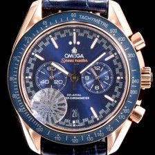 SA급 오메가 남성용 스피드마스터 329.53.44.51.03.001 18K 로즈골드 레이싱 코-액시얼 마스터 크로노미터 타키미터 크로노그래프 블루 다이얼 일본 수입산 쿼츠 무브먼트 OMG05041 xx