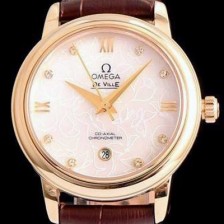 SA급 오메가 여성용 드빌 424.12.33.20.55 18k 옐로골드 자게 화이트 다이얼 오토매틱 무브먼트 OMG0015 xx