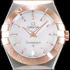 SA급 오메가 남성용 여성 컬렉션 컨스틀레이션 123.20.24.60.05.001 오메가 코-액시얼 27MM 로마 숫자가 인그레이빙된 베젤 18K 로즈골드 콤비 화이트 자개 다이얼 쿼츠 무브먼트 OMG4123 xx