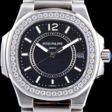 SA급 파텍필립 여성용 노틸러스 7008/1A-010 하이엔드 최상급쥬얼 다이아몬드 베젤 블랙 텍스쳐 다이얼 브레이슬릿 스위스 정품 쿼츠 무브먼트 PAT0115 xx